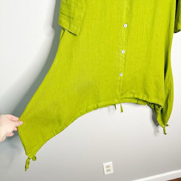 Brynn Walker Lime Green 100% Linen Tie Curved Hem Tunic Top women’s size medium - Picture 3 of 15